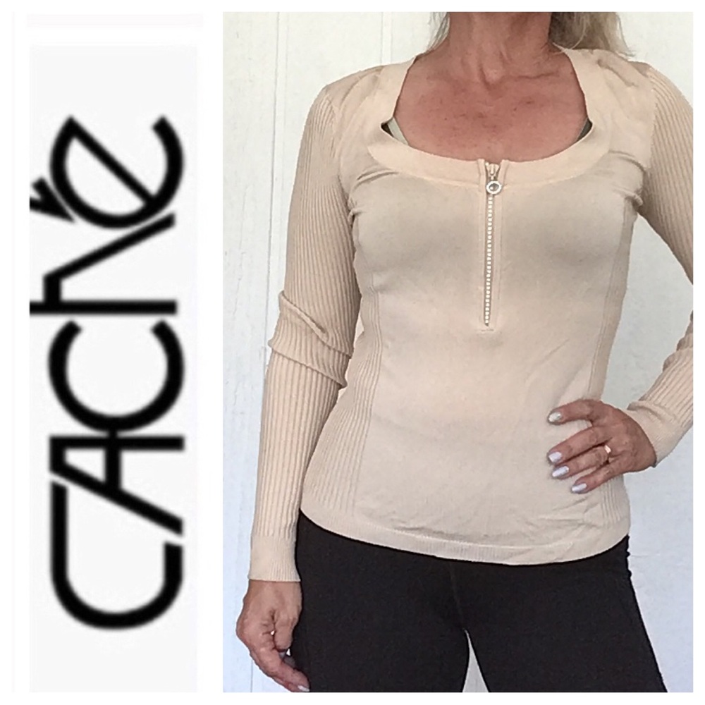 CACHE RHINESTONE ZIPPER LONG SLEEVE SWEATER MEDIUM